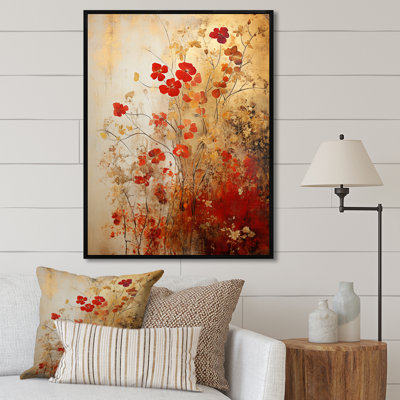 God And Red Floral Japanese Tiles I - Botanicals Wall Art