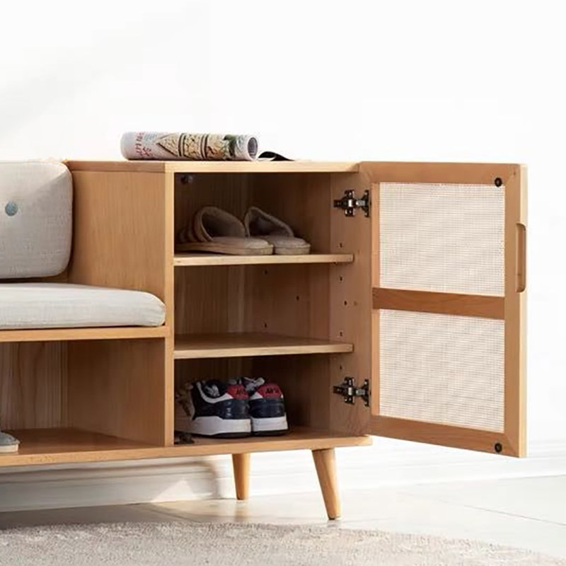 43.3in Rattan Woven Shoe Bench