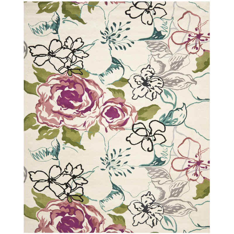 Matthews Floral Handmade Tufted Wool Pink/Green/Beige Area Rug, Rectangle 8' x 10'