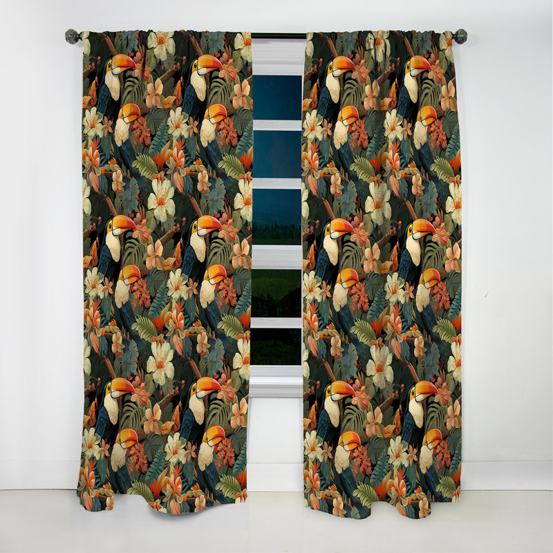 Tapisserie Toucan - motif tropical - rideau à motif floral - 1 rideau, L 52 po x L 108 po