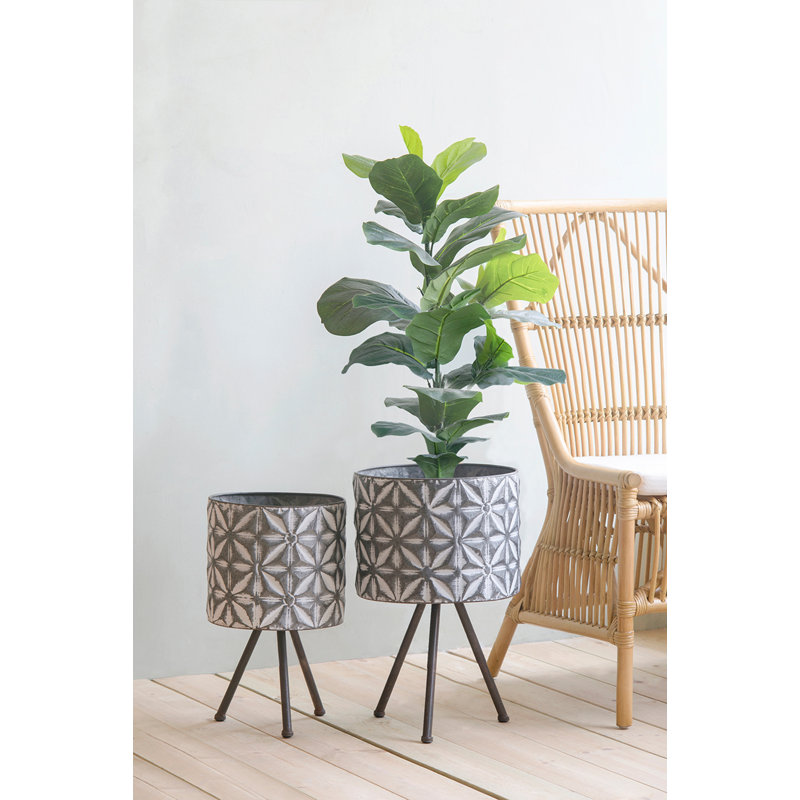 Set Of 2 Metal Planter Stand,Round Galvanized Grey Farmhouse Planter
