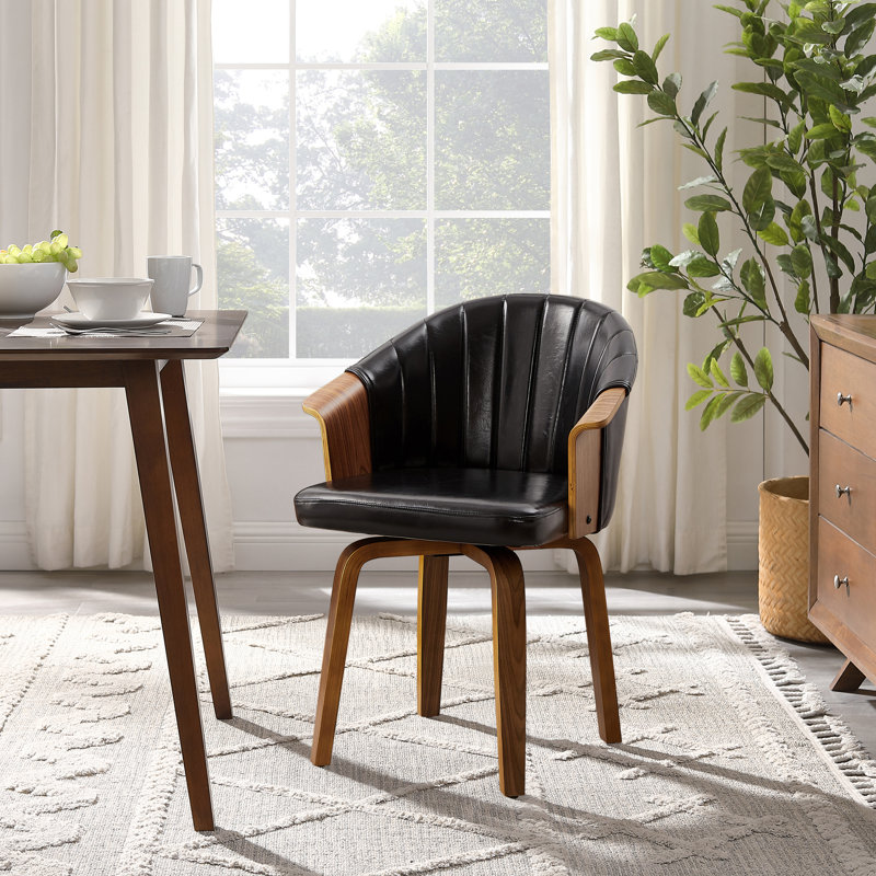 Arvion Faux Leather Swivel Barrel Chair, Black