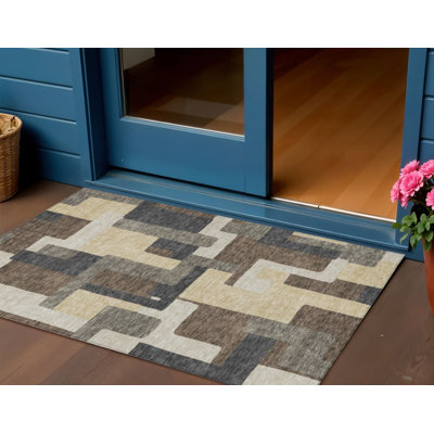 Tapis extérieur lavable abstrait brun et taupe 8 pi x 10 pi