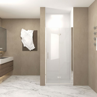 Porte de douche pliante de 35 à 34 po x 72 po, verre trempé de 1/4 po (6 mm), cadre en aluminium, film antidéflagrant