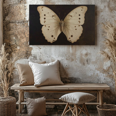 A Realistic Close Up Of A Cream Canvas Colored Butterfly Against A Dark Brown Background The Wall Art Premium Quality Ready To Hang