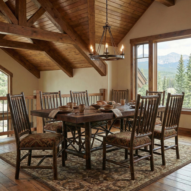 Fireside Lodge Appalachian Rectangle Twig Dining Table - 5-foot - Barnwood Artisan Top, 30" H x 42" W x 60" D