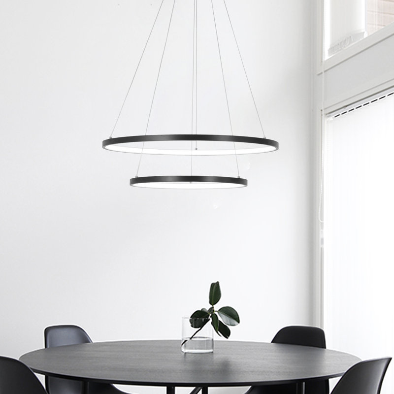 Joleesa 2-Light Modern Chandelier Black Kitchen Island Pendant with Remote Control 24" Inches