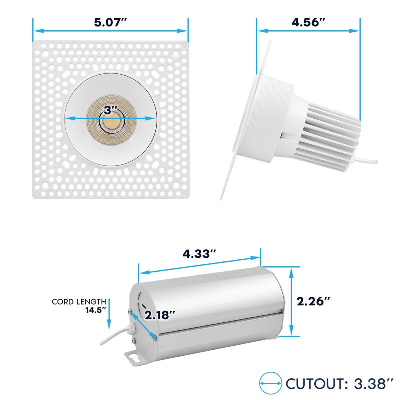 3'' Dimmable Air-Tight IC Rated LED Canless Recessed Lighting Kit, White