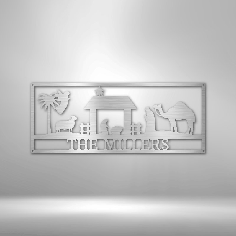 Monogramme de crèche de Noël personnalisé, H 17 po x l 17,5 po x P 0,5 po, Argent argent, Oui