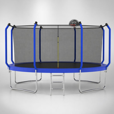 14FT Trampoline with Basketball Hoop, ASTM Approved Reinforced Type for Safe and Fun Outdoor Activity