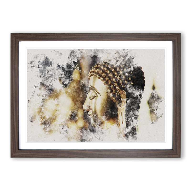 Buddha Statue Vol.5 Watercolour - Picture Frame Graphic Art, Walnut, 36cm H x 48cm W x 2cm D
