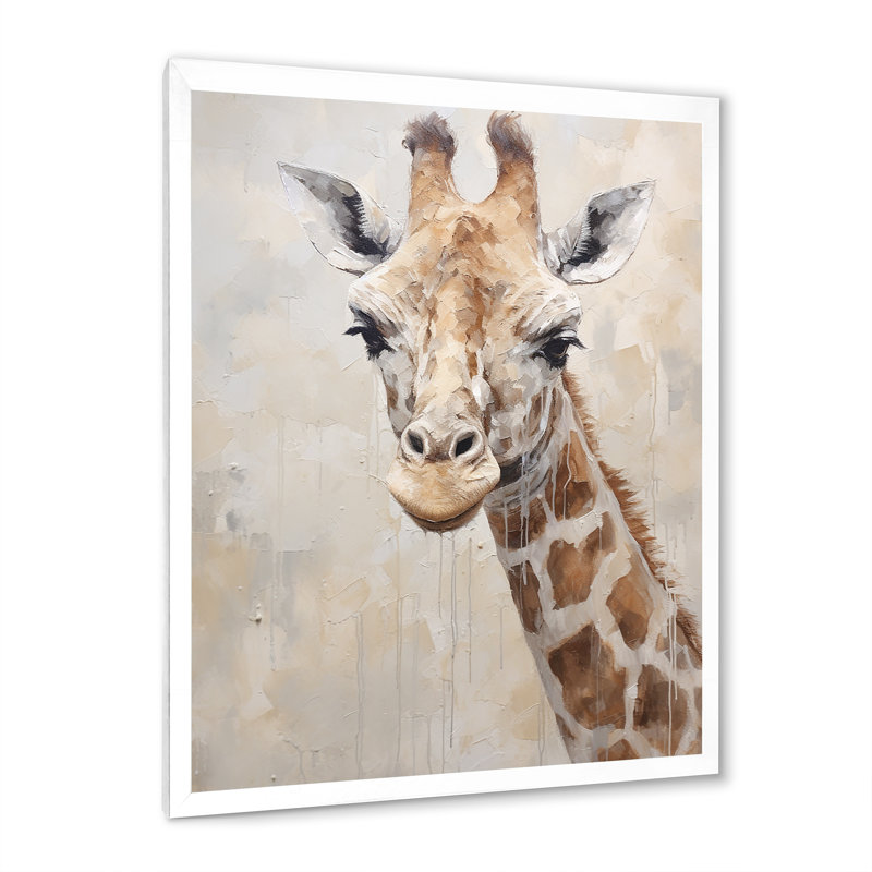 Minimalisme, girafe beige - impressions sur toile, Cadre simple blanc, H 32 po x l 16 po x P 1 po