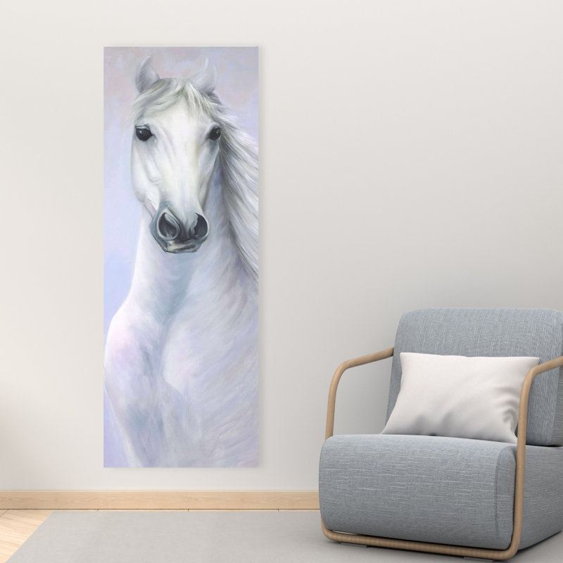 Puissante toile blanche cheval bleu | Art mural animalier, H 16 po x l 48 po