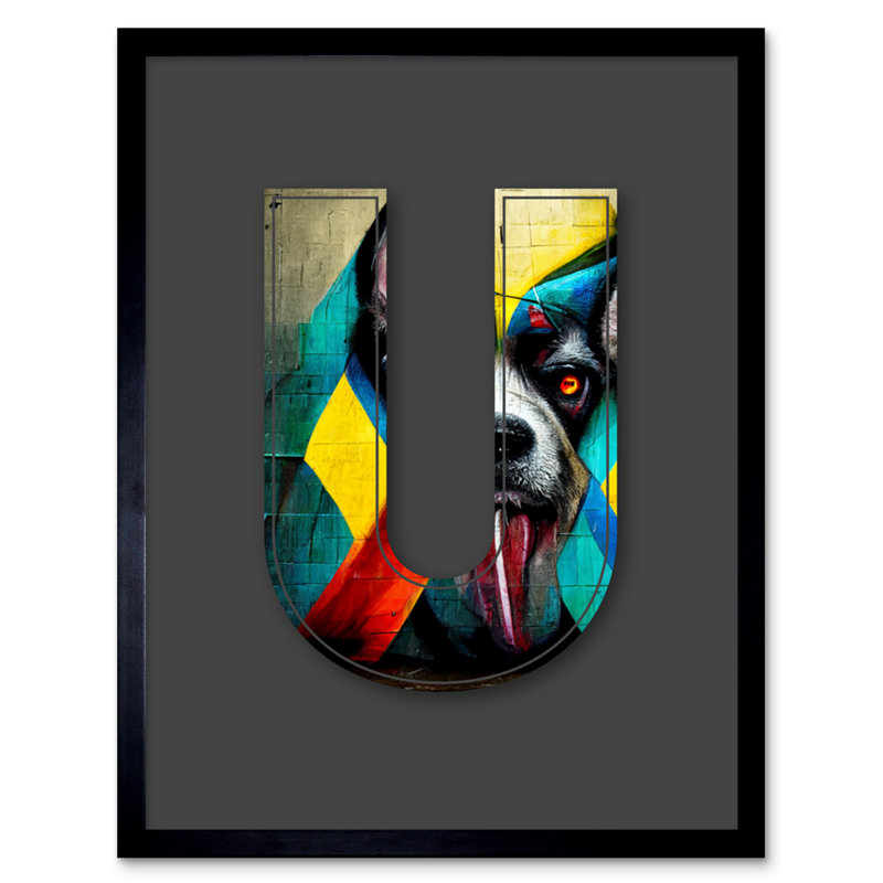 Letter U Dog Tongue Decorative Graffiti - Single Picture Frame Print