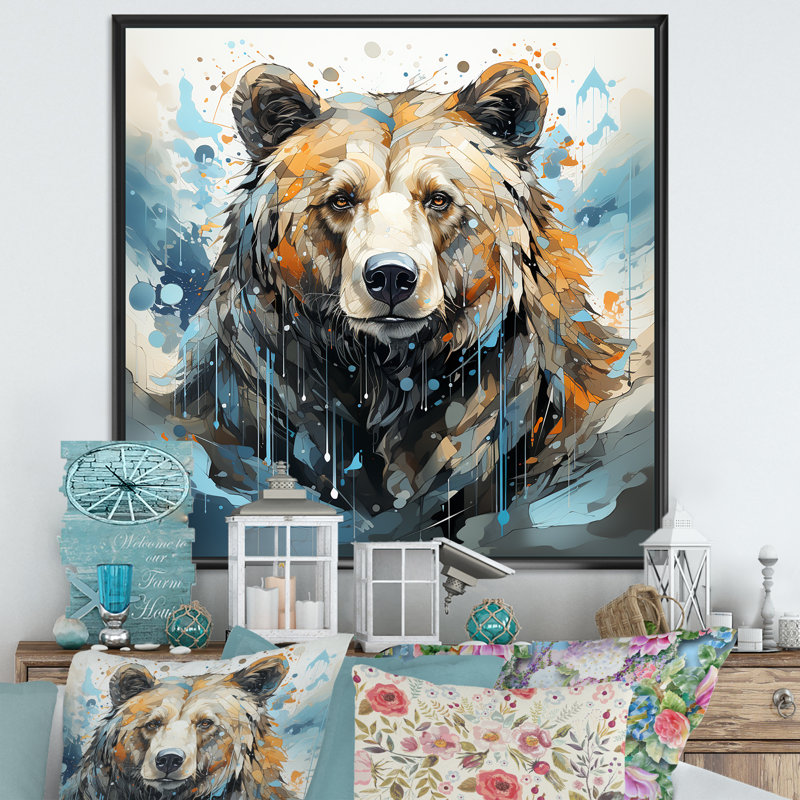 Représentation abstraite d'un mouvement d'ours sur toile, H 24 po x l 24 po x P 1 po, Cadre flottant noir