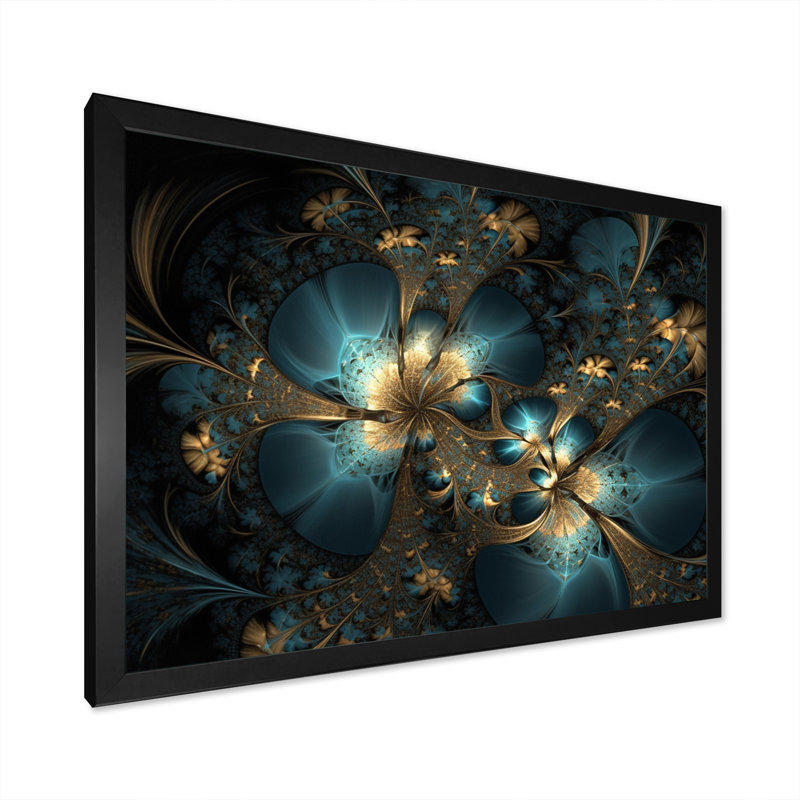Or et bleu, l'abandon de la fractale V - impression, Cadre photo noir, H 16 po x l 32 po x P 1 po