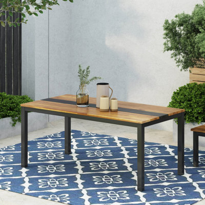 Industrial Acacia Wood Dining Table with Powder-Coated Frame and Slat Design for Modern Homes