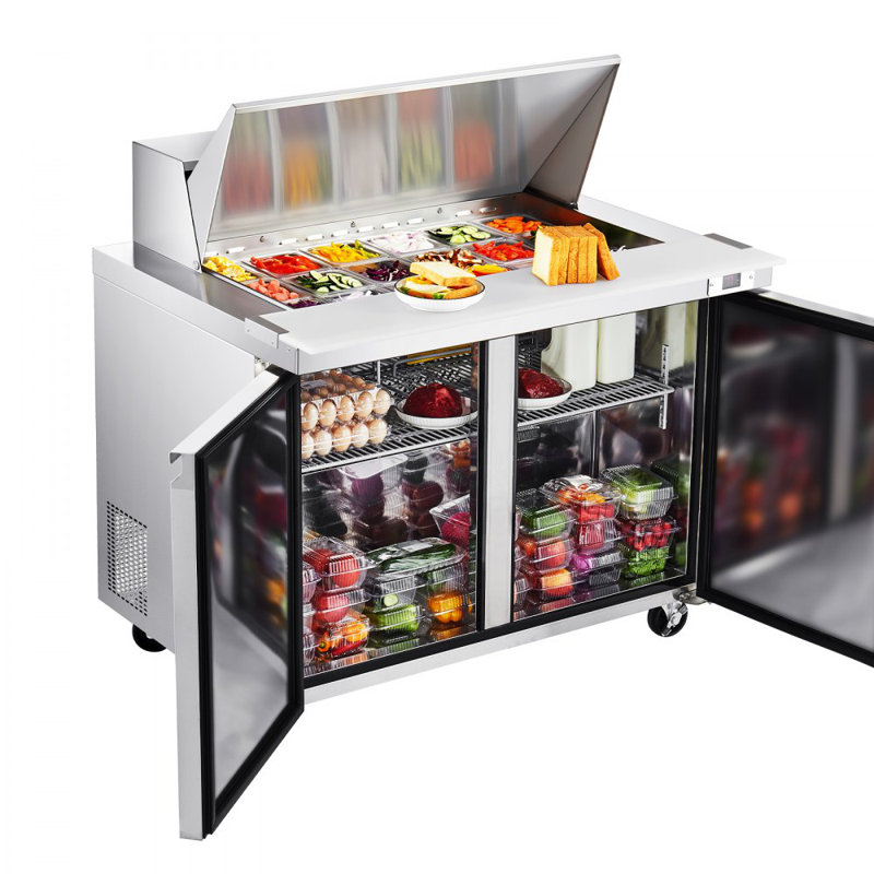 Commercial Refrigerated Sandwich Prep Worktable Double Door Stainless Steel