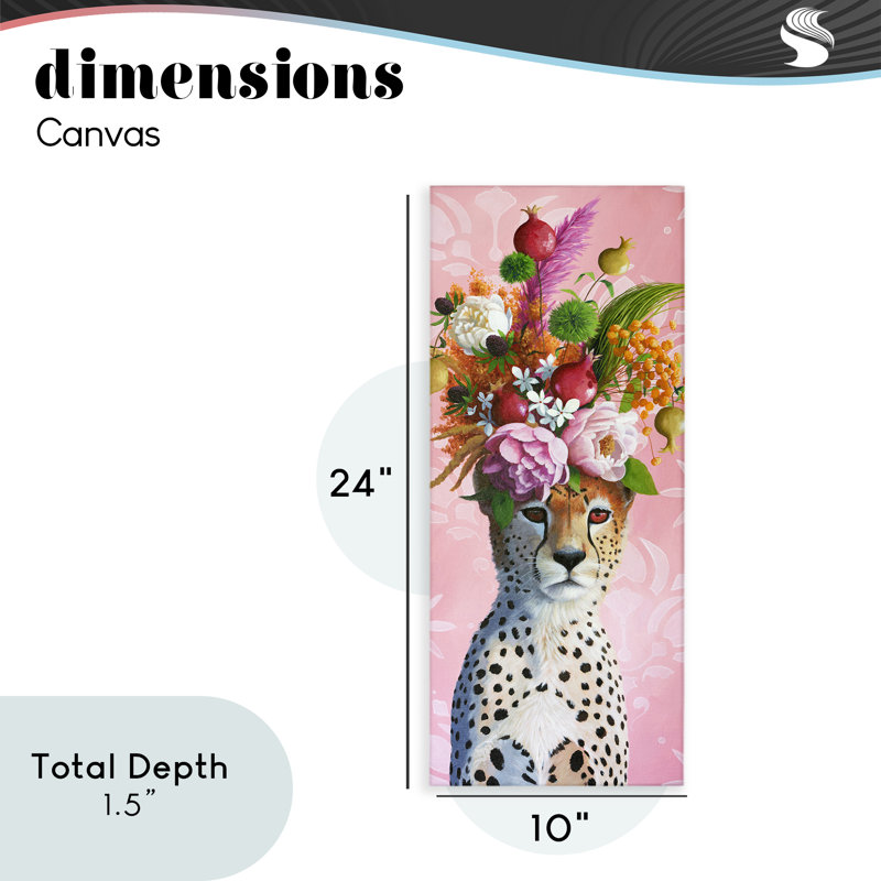 Toile Seret Cheetah & Florals, design par Heather Gauthier, H 24 po x l 10 po