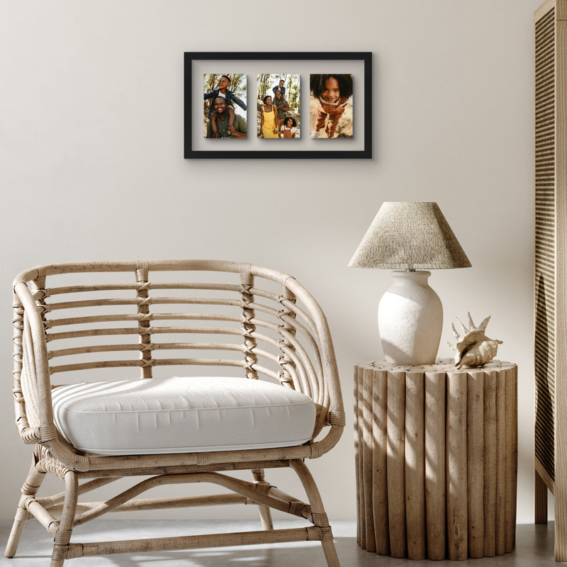 Quadeer Floating Collage Frame - Display Three Photos Together with a Floating Effect, 9" x 17", Black