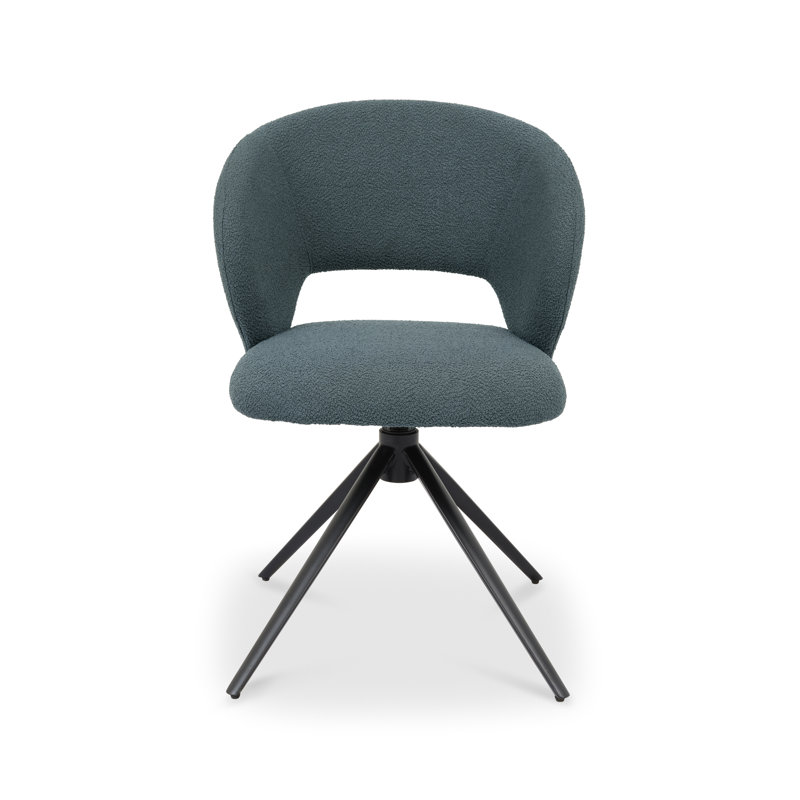 STELLA 360° RETURN SWIVEL CHAIR - BOUCLE FABRIC - BLACK SAND POWDER COATED LEGS (SINGLE), Blue
