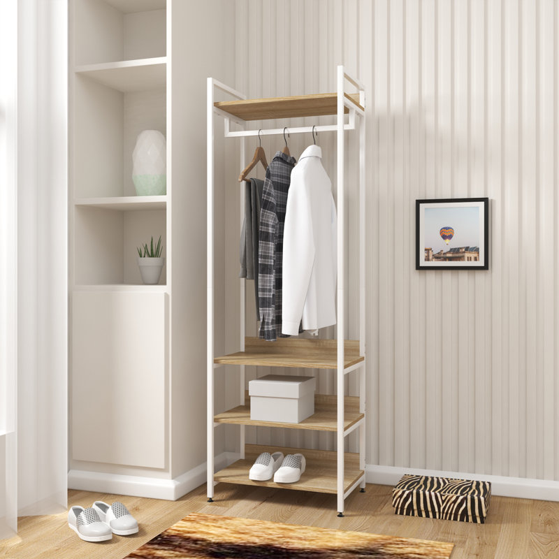 Monarrez 56cm Industrial Pipe Clothing Rack, White/Light Oak