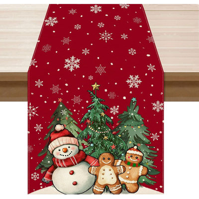 Winter Red Snowman Gingerbread Man Christmas Tree Xmas Table Runner Table Decoration For Party Home Kitchen Dining Holiday Decor 13X72 Inch