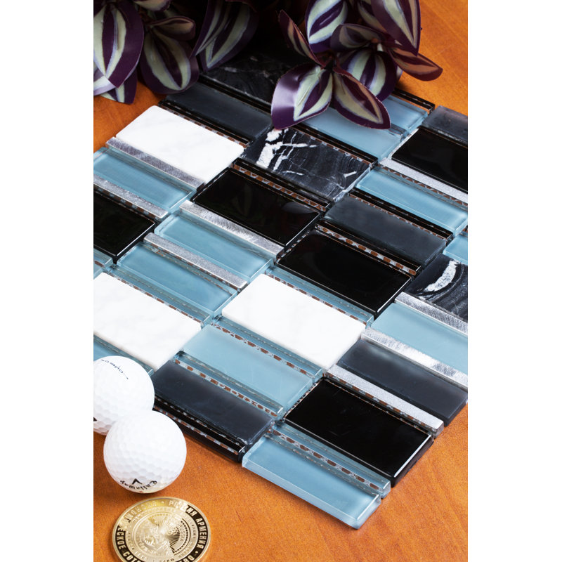 Tallia Random Sized Natural Stone/Metal Glass Random Mosaic Wall & Floor Tile, Black/Gray