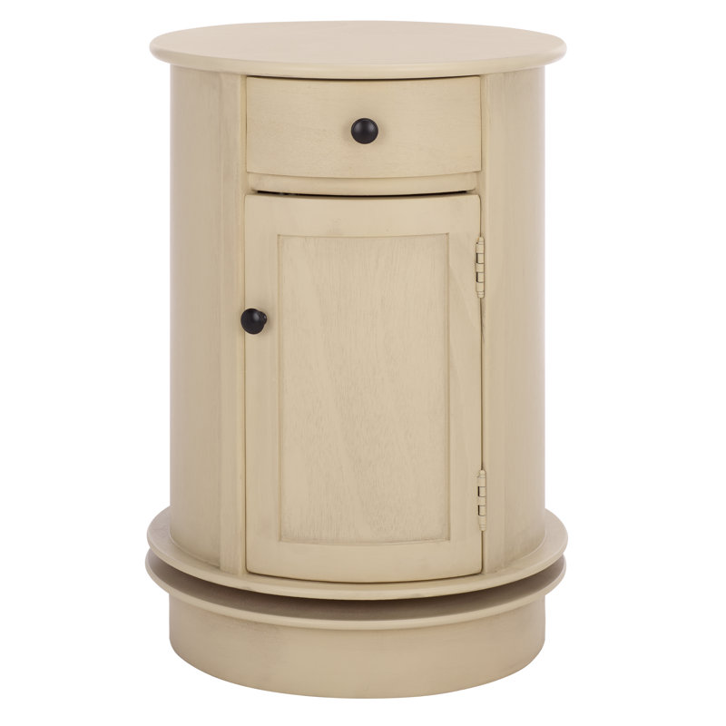 Regan Solid Wood Swivel Drum End Table with Storage, Sand