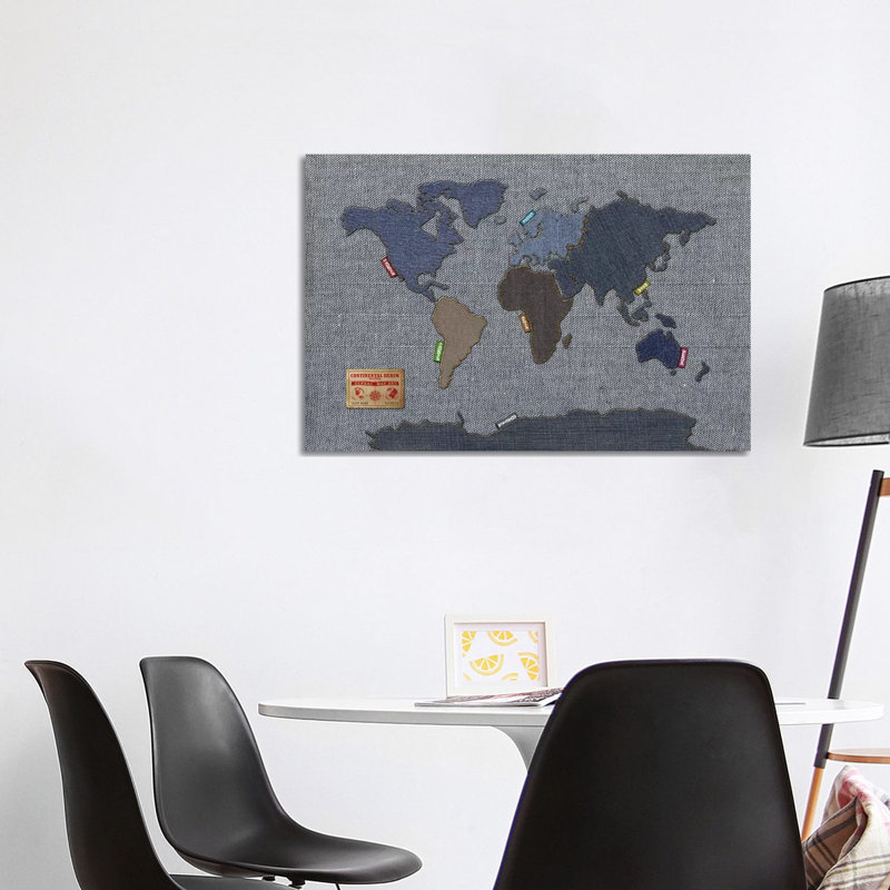 Denim Map of The World by Michael Tompsett - 1 Piece Wrapped Canvas Wall Art, 101.6 cm H x 66.04 cm W x 1.91 cm D