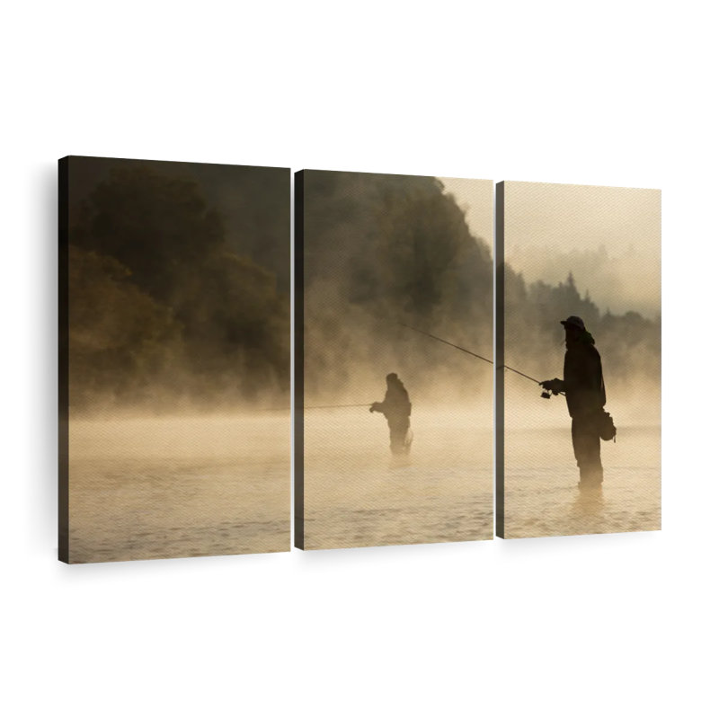 «Foggy River Fly Fishing», 3 pièces sur toile, H 48 po x l 74 po x P 1,25 po