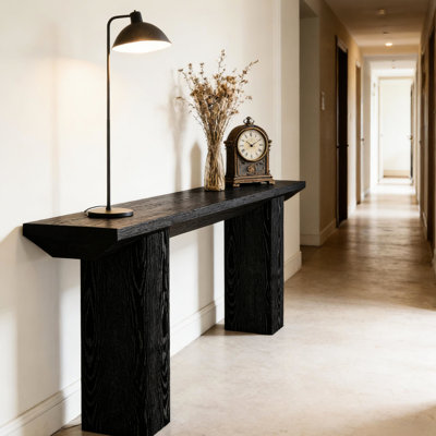 Table moderne triangulaire de 63 po pour le couloir - Construction, présentoir à surface élargie, base de salon de 64,75 po de profondeur, 31,06 po de hauteur, articles décoratifs