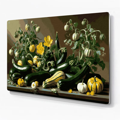 Art mural en métal vert légumes courgettes