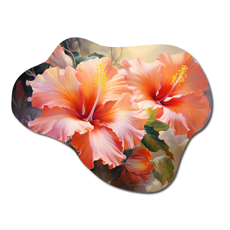 Hibiscus Romantic Impression IV - Hibiscus Irregular Shape Metal Wall Decor, Traditional Asymmetrical Metal Art Print