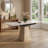 Modern Expandable Folding Dining Table with Leather-Wrapped Base Square Retractable Rock Slab Top Space Saving Kitchen Table for Small Apartments