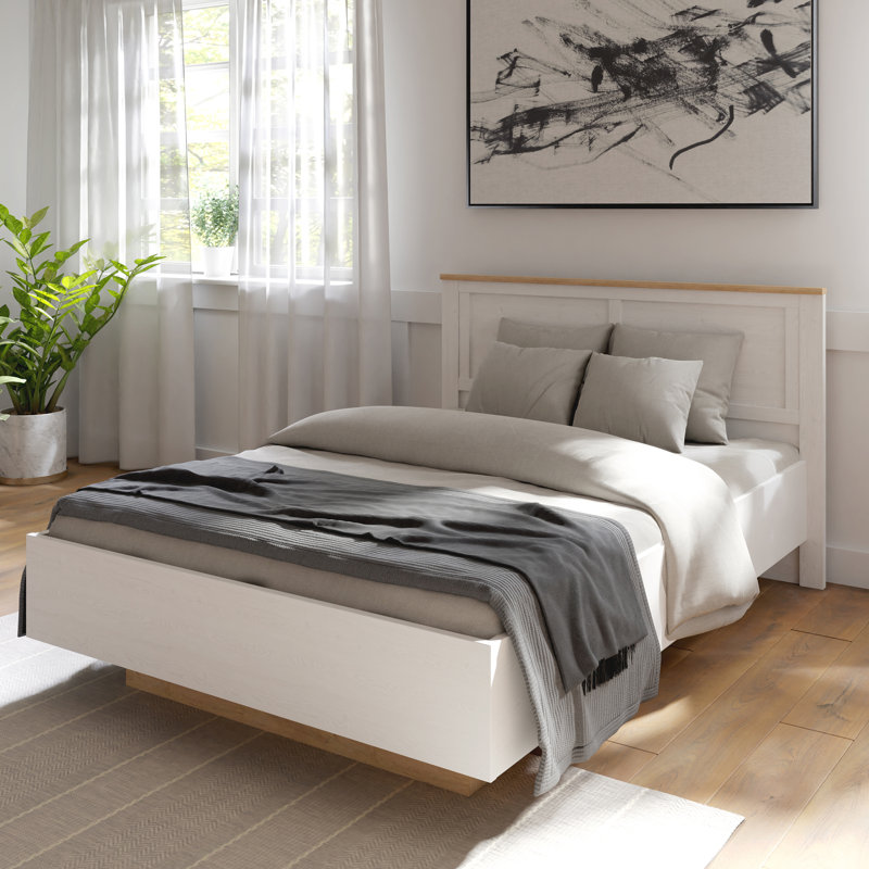 Country Style Bed with Slatted Frame, Engineered Wood, Riviera Oak / Sibiu Larch Light Decor,, 156.2 x 206.4cm
