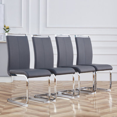 Upholstered Dining Chairs With Chrome Base, Comfortable Kitchen Chairs For Dining Room Or Apartment