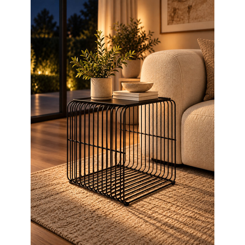     Lucillie Steel Block End Table with Storage- Modern Accent End Table for Living Room, Bedroom, or Lounge Spaces- Black Side Table