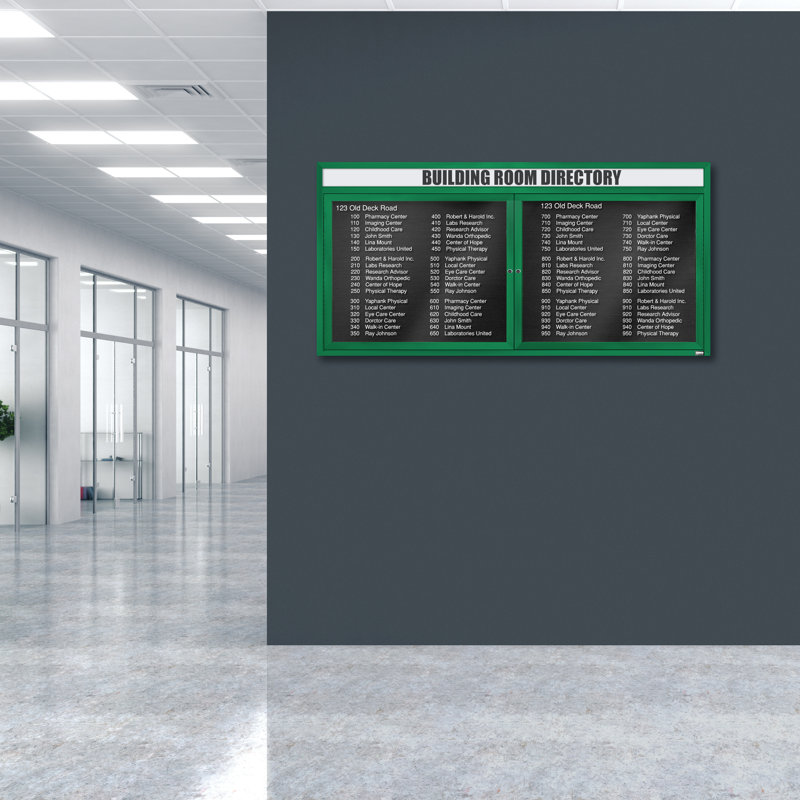 Carte à fixation murale délimitée directory cabinet, Vert thermolaqué, Deux, H 36 po x l 72 po