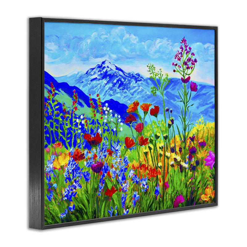 «Floral Mountain Perspectives», dessin par Lee Ann Zirbes, H 11 po x l 14 po, Giclée encadrée noir minuit