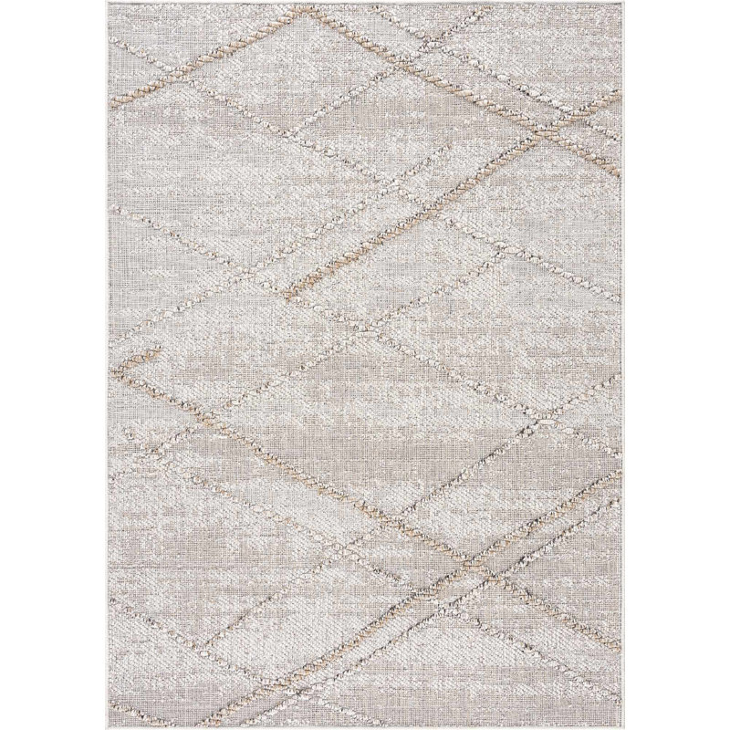Uxbridge Geometric Outdoor Gray Area Rug, Rectangle 7'6" x 10'