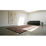 Small Colorful Stripped Antique Modernist American Hooked Area Rug