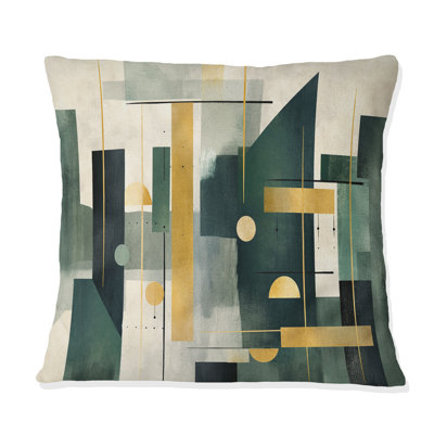 Gold Green Parallel Universes - Abstract Shapes Printed Throw Pillow