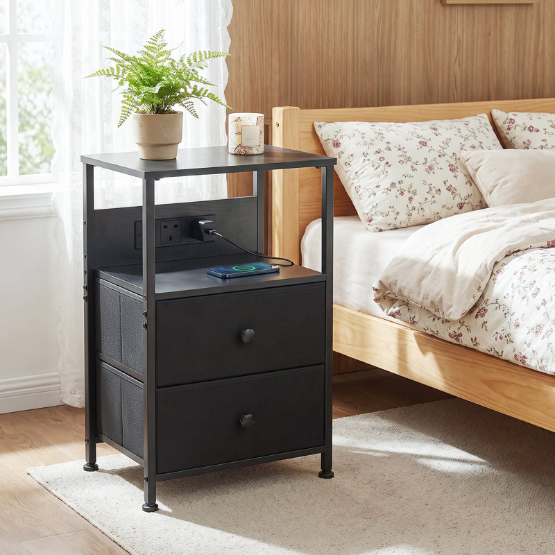 39 cm W Steel Bedside Table, Black