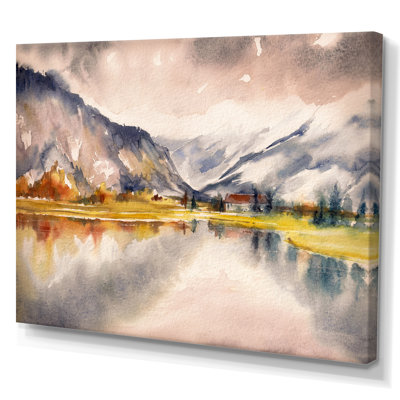 Paysage d'automne avec le ciel reflété sur le lac - Peinture sur toile