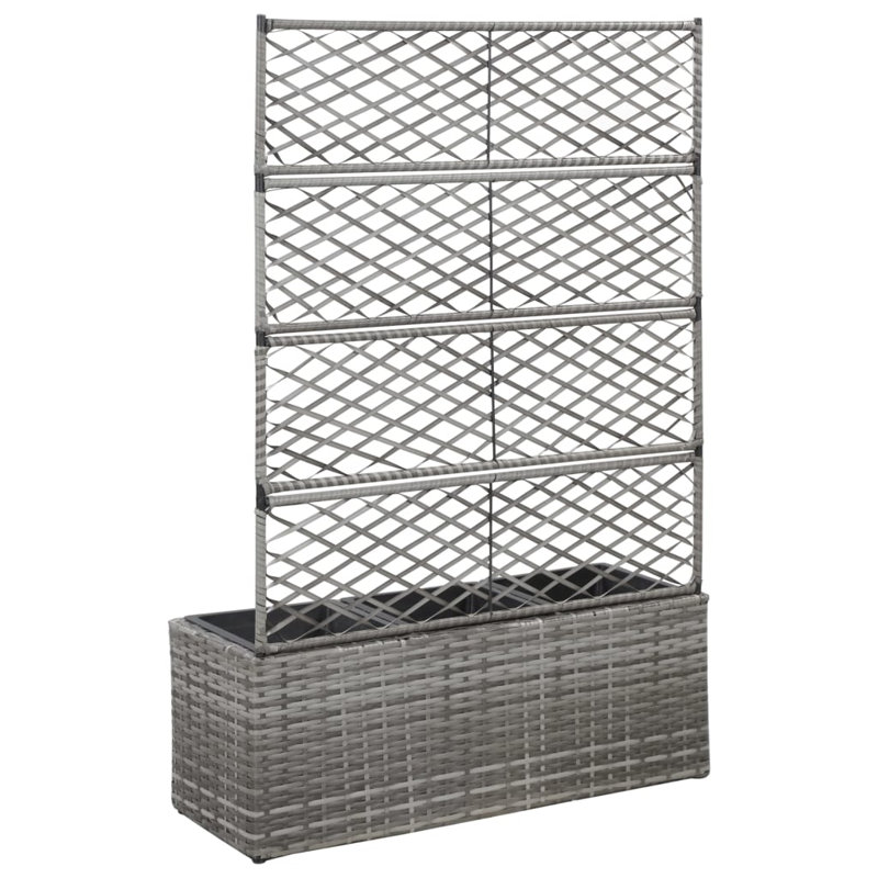Planter Flower Box Trellis Patio Raised Bed with Rattan Look Solid Wood, Gray