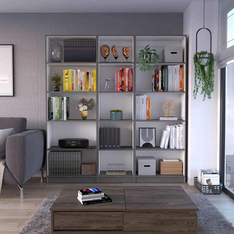 3 Piece Home Bookcase Set, 67" Wide With 15 Shelves ,  Living Room Set, Multicolor