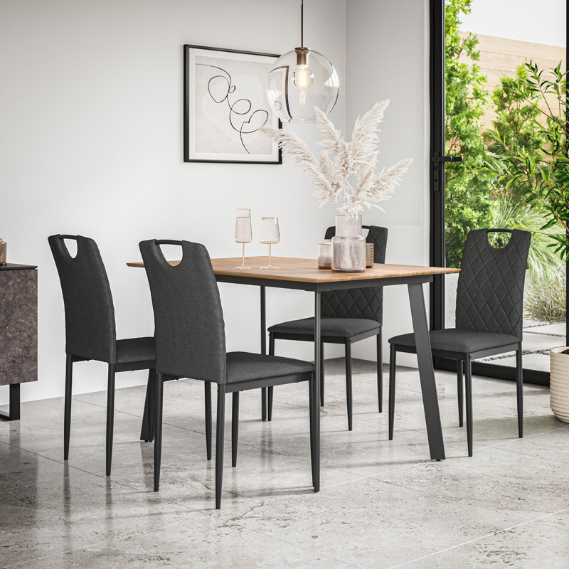 Davaeh Dining Set, Oak/Black/Charcoal,  7 Pieces: Table, 6 Chairs