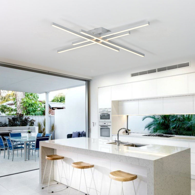 Whisman 4-Light LED Semi Flush Mount Ceiling Remote Dimmable Square Large Size, 2.8" H x 30" W x 30" D, Silver