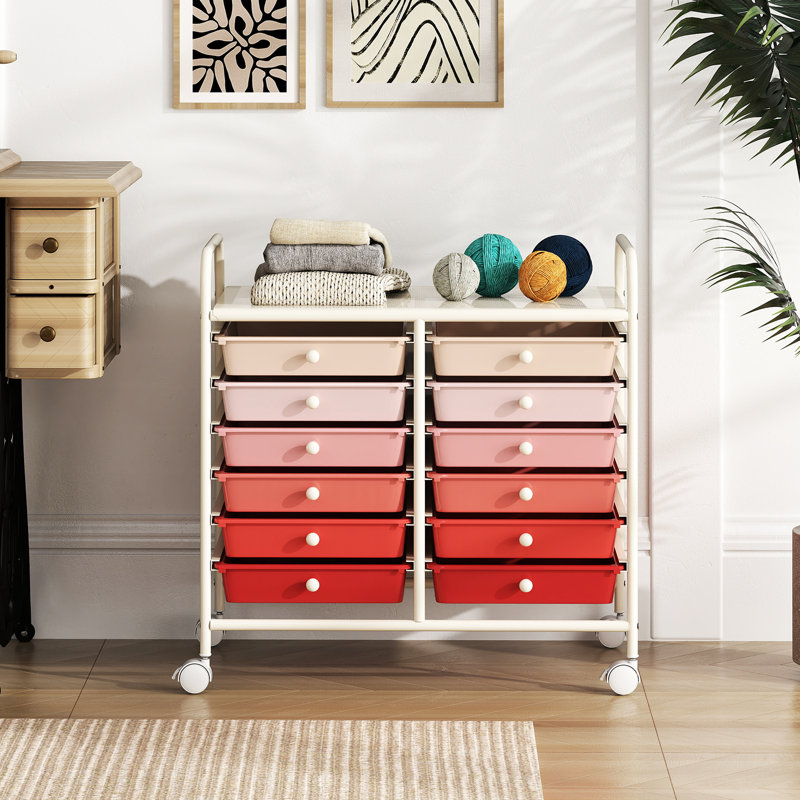 12 Drawer Storage Drawer, Red/Pink